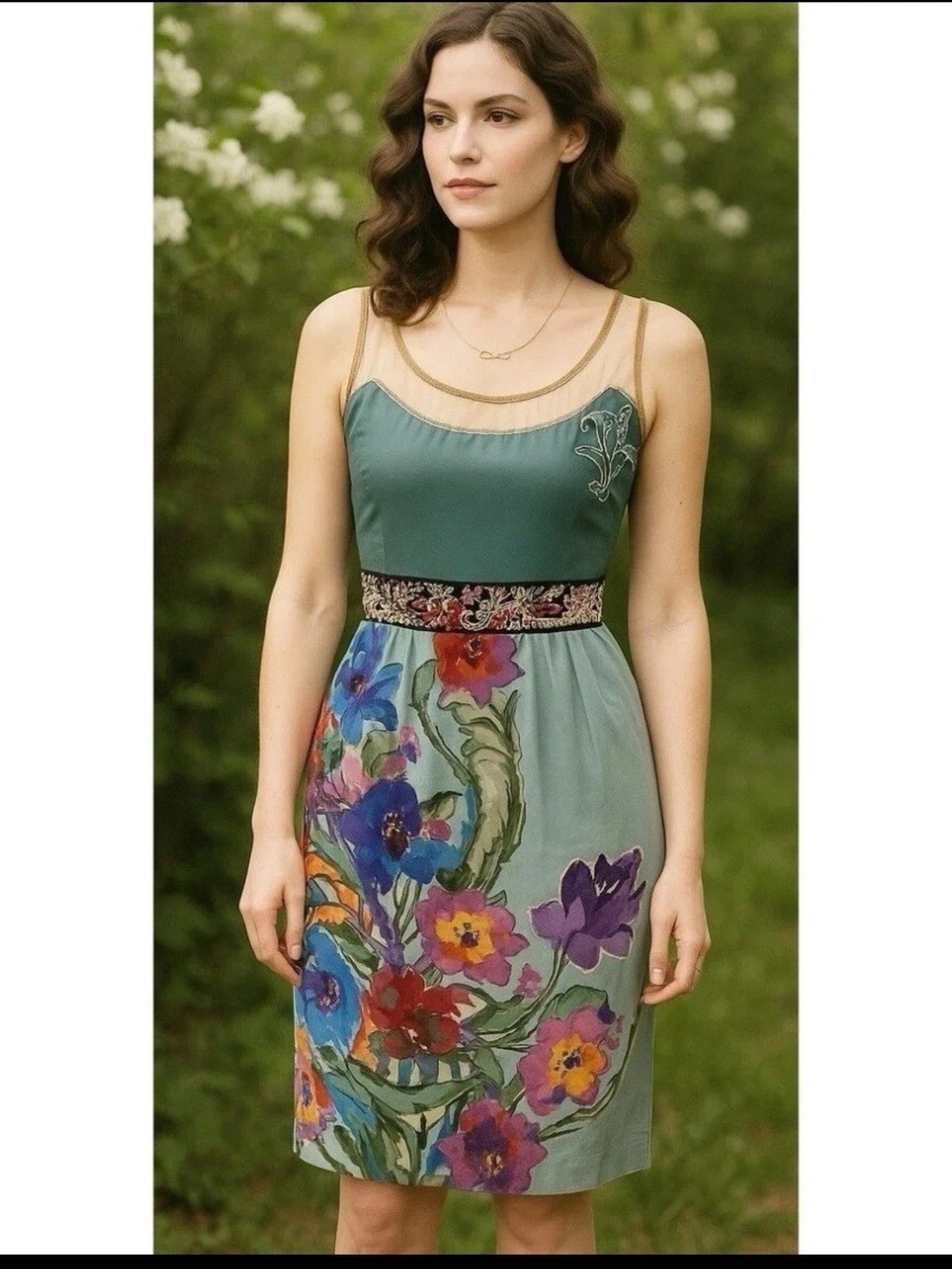 Anthropologie Floreat Manor House (Manor Gates) Silk Sheath Floral Dress, Size 8